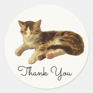 Vintage Victorian Cat Nap Illustration Thank You Classic Round Sticker