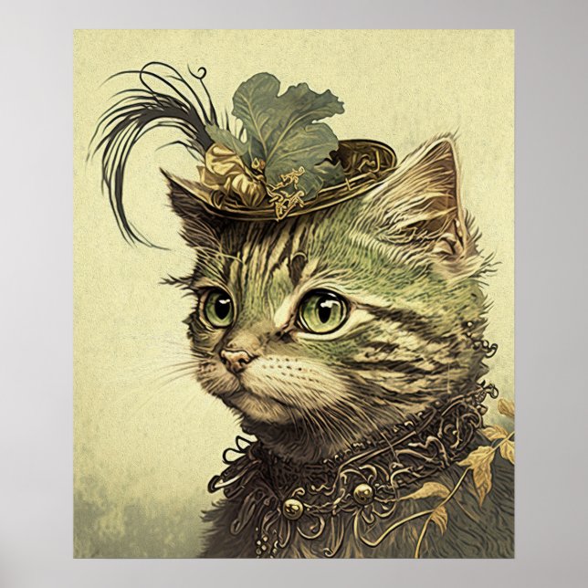 Vintage Victorian Cat Poster Print Wall Art (Front)