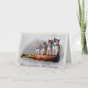 Vintage Victorian Cats Christmas Card