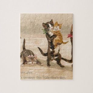 Vintage Victorian Cats Kittens Valentine's Day Jigsaw Puzzle