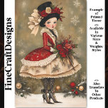 Vintage Victorian Chic Lady Fashion BC8R Decoupage Tissue Paper<br><div class="desc">🖤 Bring some Victorian elegance and holiday whimsy to your crafting projects with this charming tissue paper design. Featuring a delightful lady in a red-and-cream layered dress, complete with lace and floral details, this festive scene is accented by falling snowflakes and ornaments. Whether you're creating decoupage, working on mixed media...</div>