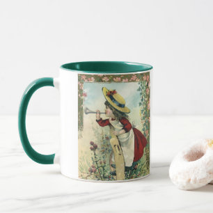 Vintage Victorian Child, Girl Blowing Bugle Meadow Mug
