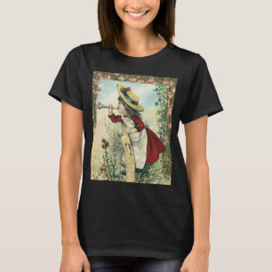 Vintage Victorian Child, Girl Blowing Bugle Meadow T-Shirt
