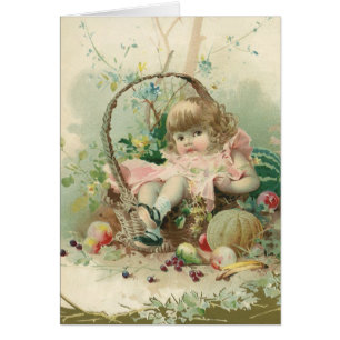 Vintage Victorian Child, Girl Spring Fruit Basket