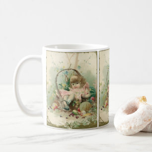 Vintage Victorian Child, Girl Spring Fruit Basket Coffee Mug