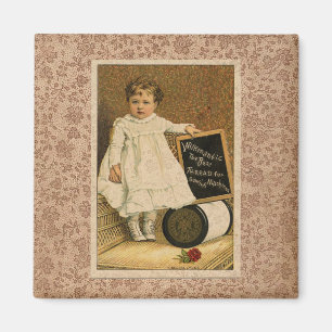 Vintage Victorian Child Sewing Thread Ad Magnet