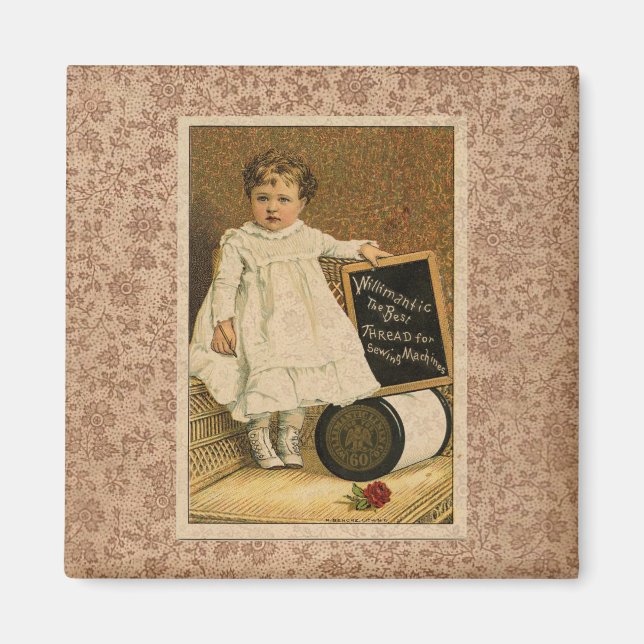 Vintage Victorian Child Sewing Thread Ad Magnet (Front)