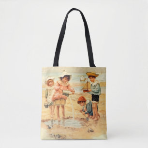 Vintage Victorian Children At The Beach Fine Art Tote Bag