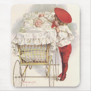 Vintage Victorian Children, Child and Baby in Pram Mouse Pad