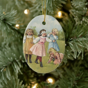 Vintage Victorian Children Play Blind Man's Bluff Ceramic Tree Decoration