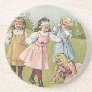 Vintage Victorian Children Play Blind Man's Bluff Coaster