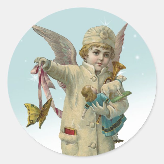 Vintage Victorian Christmas Angel Girl Stickers (Front)