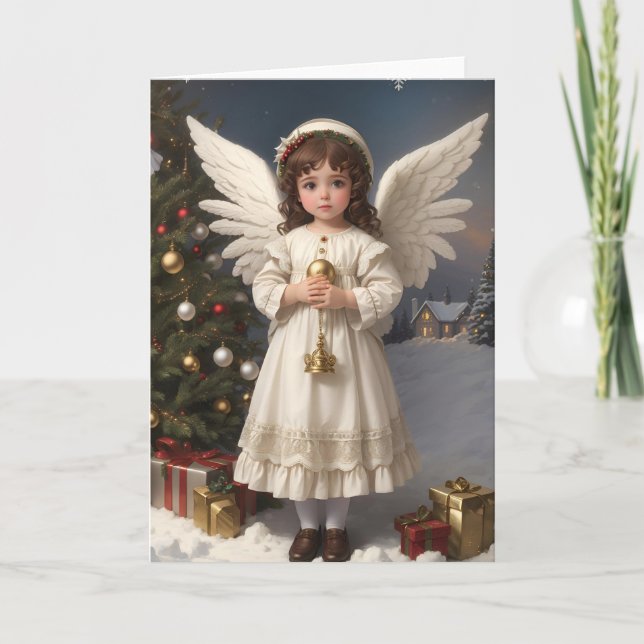 Vintage Victorian Christmas Angel Holiday Card (Front)