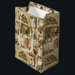 Vintage Victorian Christmas Card Collage Medium Gift Bag<br><div class="desc">Unique and festive collection of gold-bordered Victorian Christmas cards and decorative elements featuring children with their pets and toys,  a cosy hearth,  Christmas trees,  church choir and of course old world Father Christmas.</div>