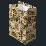 Vintage Victorian Christmas Card Collage Medium Gift Bag<br><div class="desc">Unique and festive collection of gold-bordered Victorian Christmas cards and decorative elements featuring children with their pets and toys,  a cosy hearth,  Christmas trees,  church choir and of course old world Father Christmas.</div>