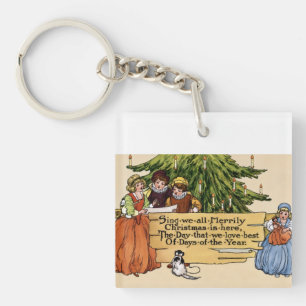 Vintage Victorian Christmas Carolers Illustration Key Ring