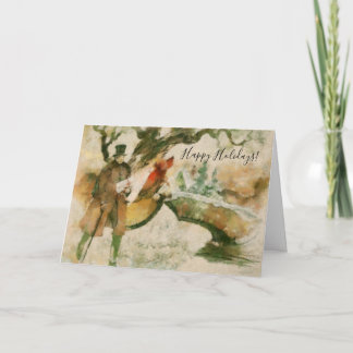 Vintage Victorian Christmas Carolers Scenery Holiday Card
