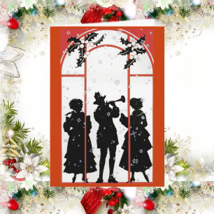 Vintage Victorian Christmas Carolers Silhouette Holiday Card
