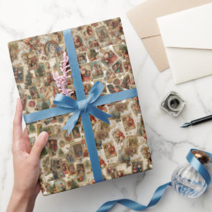 Vintage Victorian Christmas Collage   Retro Holida Wrapping Paper