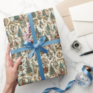 Vintage Victorian Christmas Collage Retro Santa Wrapping Paper