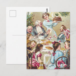 Vintage Victorian Christmas Family Dinner Art Postcard