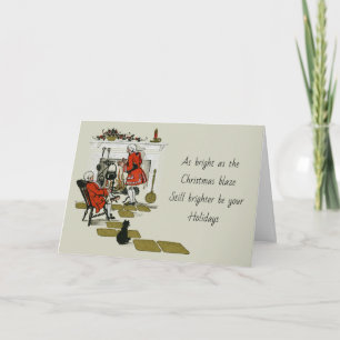 Vintage Victorian Christmas Fireplace Old Holiday Card
