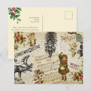 Vintage Victorian Christmas Girl Holly Message Postcard