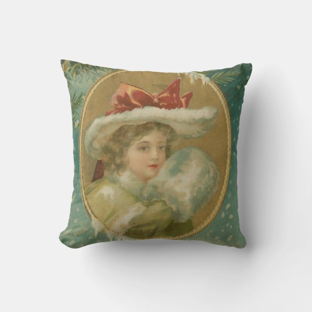 Vintage Victorian Christmas Lady Cushion (Front)