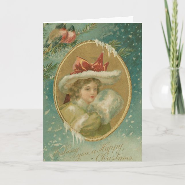Vintage Victorian Christmas Lady Holiday Card (Front)
