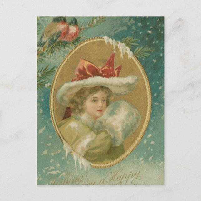 Vintage Victorian Christmas Lady Holiday Postcard (Front)