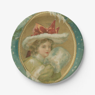 Vintage Victorian Christmas Lady Paper Plate