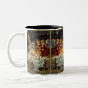 Vintage Victorian Christmas Nativity Angels Two-Tone Coffee Mug