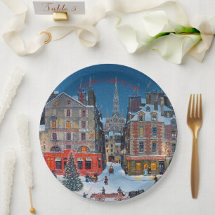 Vintage Victorian Christmas Village Paper Plate