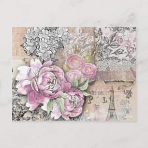 Vintage,victorian,collage,rustic,shabby chic,roses postcard