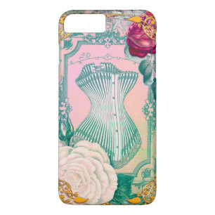 Vintage Victorian Corset and Roses Pink and Blue iPhone 8 Plus/7 Plus Case