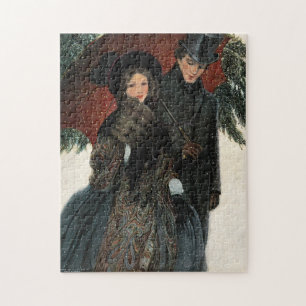 Vintage Victorian Couple Walking in the Snow Jigsaw Puzzle