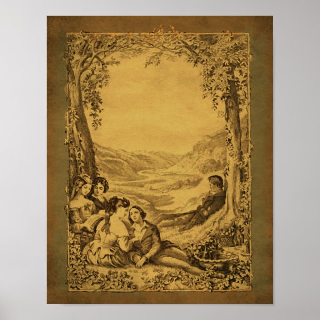 Vintage Victorian Couples Picnic Art  Poster (Front)