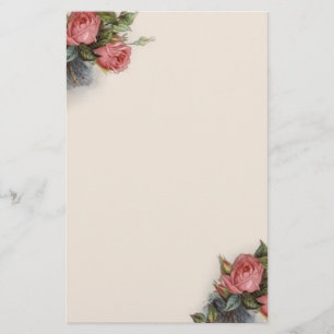 Vintage Victorian Crimson Pink Roses Stationery