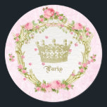 Vintage Victorian Crown Pink  Roses Flame Classic Round Sticker<br><div class="desc">Vintage Victorian Crown Pink  Roses Flame stickers シール</div>