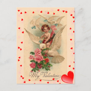 Vintage Victorian Cupid on Dove Valentine Postcard