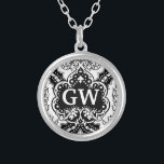 Vintage Victorian Damask Monogram Silver Plated Necklace<br><div class="desc">This is a vintage,  Victorian era,  black and white damask design with a space for your monogram. It's an elegant,  pretty pattern that you can personalise / customise with your initials. For those who love a stylish,  antique,  monogrammed look.</div>