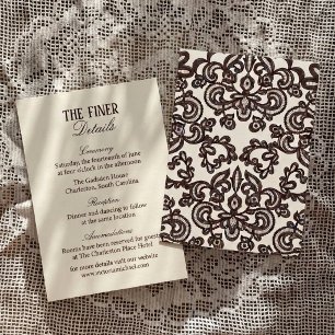 Vintage Victorian Dark Brown Lace Wedding Details Enclosure Card