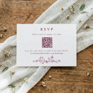 Vintage Victorian Dark Red Wine Wedding QR Code RSVP Card