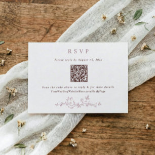 Vintage Victorian Dusty Rose Mauve Wedding QR Code RSVP Card