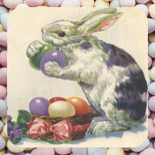 Vintage Victorian Easter Bunny, Flowers and Eggs Square Sticker