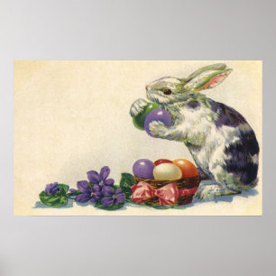 Vintage Victorian Easter Eggs, Bunny and Flowers Poster