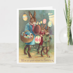 Vintage Victorian Easter Wishes with Bunnies Card