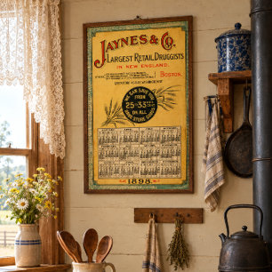 Vintage Victorian Era 1898 Drug Store Calendar Poster