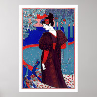 Vintage Victorian Era Art Nouveau Woman & Peacocks
