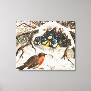 Vintage Victorian era Christmas Card, Birds Canvas Print